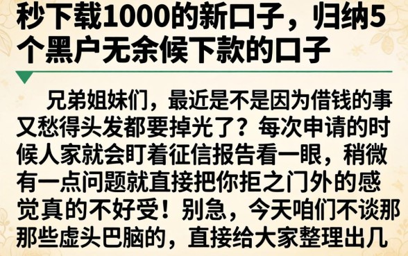 秒下载1000的新口子,归纳5个黑户无条件下款的口子