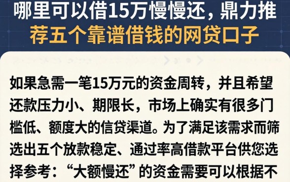 哪里可以借15万慢慢还，鼎力推荐五个靠谱借钱的网贷口子