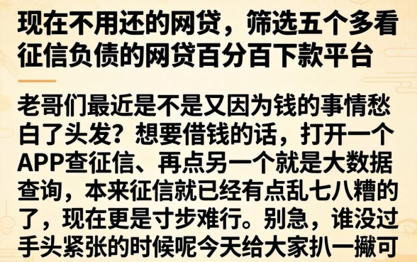 现在不用还的网贷,筛选五个不看征信负债的网贷百分百下款平台