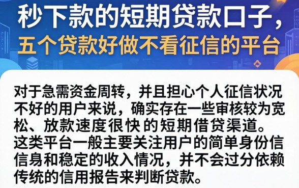 秒下款的短期贷款的口子，概括五个贷款好做不看征信的平台