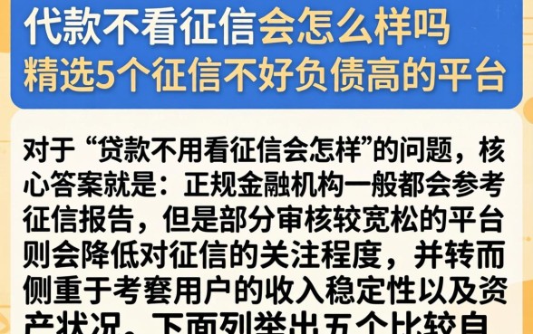 代款不看征信会怎么样吗，精选5个征信不好负债高的平台