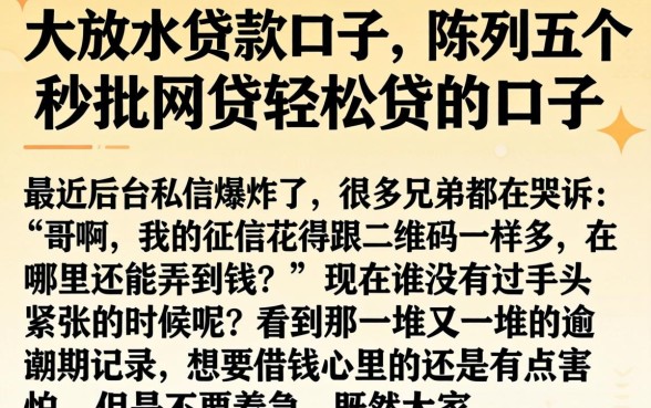 大放水的贷款口子，陈列五个秒批网贷轻松贷的口子