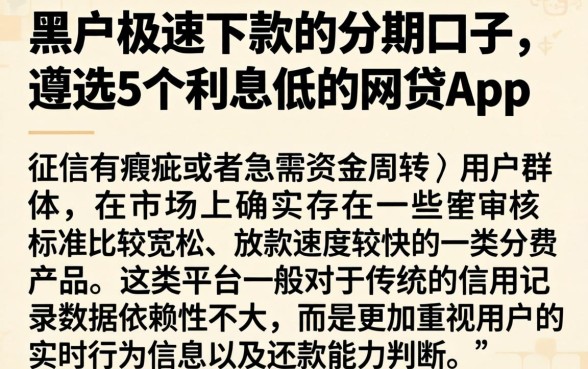 黑户极速下款的分期口子，遴选5个利息低的网贷app