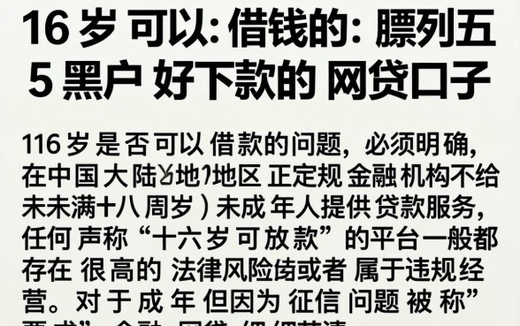 16岁可以借钱的，胪列五个黑户好下款的网贷口子