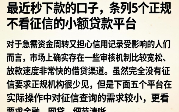 最近秒下款的口子,条列5个正规不看征信的小额贷款平台