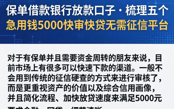 保单借款银行放款的口子，梳理五个急用钱5000快审快贷无需征信平台