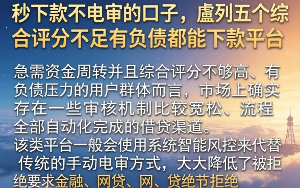 秒下款不电审的口子,胪列五个综合评分不足有负债都能下款平台