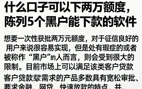什么口子可以下两万额度,陈列5个黑户能下款的软件
