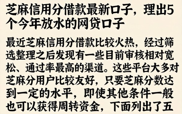 芝麻信用分借款最新口子，理出5个今年放水的网贷口子