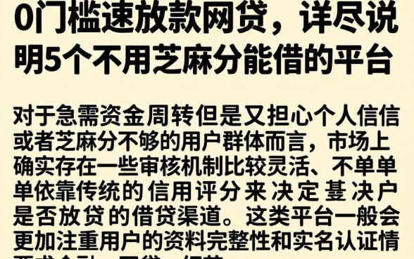 0门槛速放款网贷，详尽说明5个不用芝麻分能借的平台
