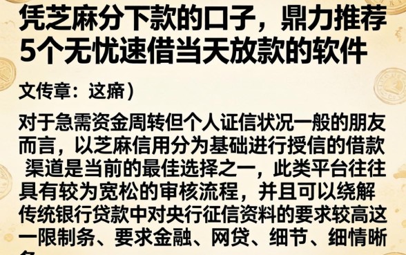 凭芝麻分下款的口子，鼎力推荐5个无忧速借当天放款的软件