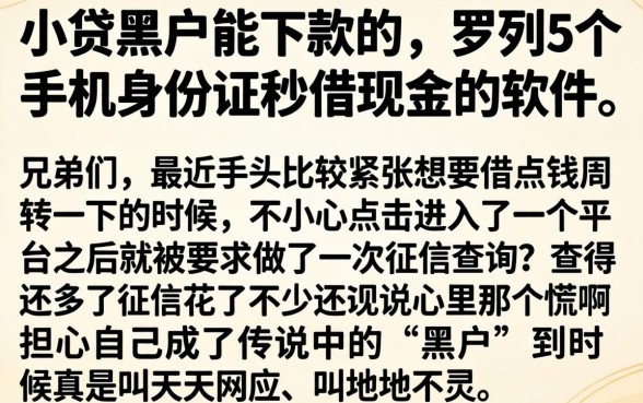 小贷黑户能下款的,罗列5个手机身份证秒借现金的软件