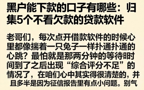 黑户能下款的口子有哪些，归集5个不看欠款的贷款软件
