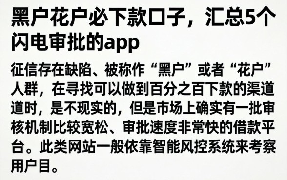 黑户花户必下款口子，汇总5个闪电审批的app