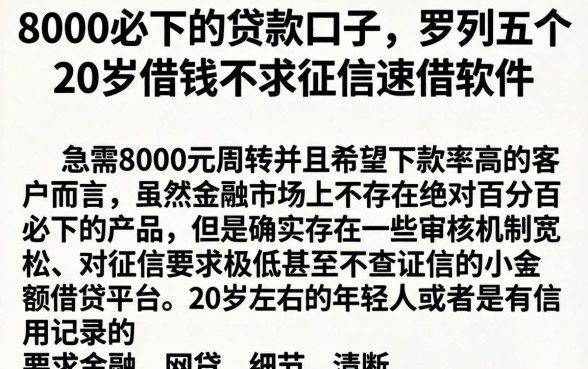 8000必下的贷款口子，罗列五个20岁借钱不求征信速借软件