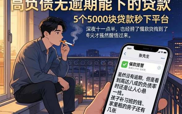高负债无逾期能下的贷款，细致阐述5个5000块贷款秒下平台