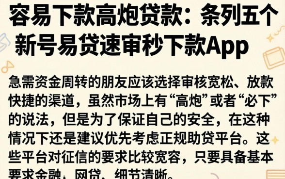 容易下款高炮贷款，条列五个新号易贷速审秒下款app
