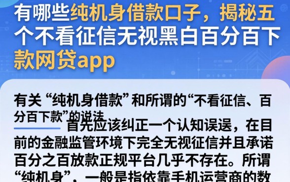 有哪些纯机身的借款口子，揭秘五个不看征信无视黑白百分百下款网贷app