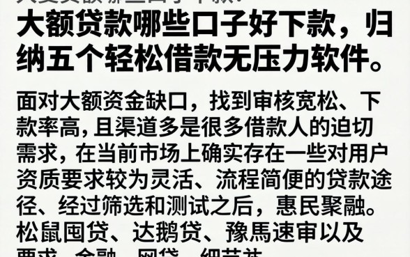 大额贷款哪些口子好下款，归纳五个轻松借款无压力软件