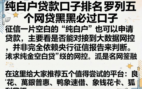 纯白户贷款口子排名，罗列五个网贷黑户必过口子