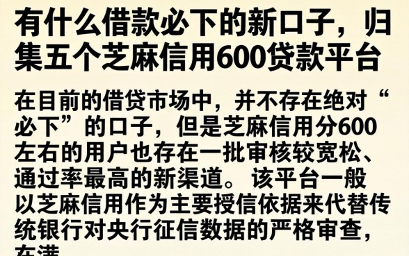 有什么借款必下的新口子，归集五个芝麻信用600贷款平台