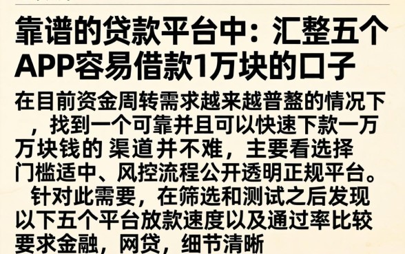 靠谱的贷款平台中，汇整五个APP容易借款1万块的口子