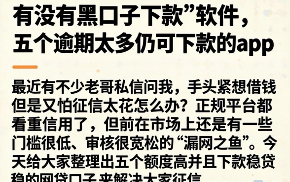 有没有黑口子下款的软件，详细阐述五个逾期太多仍可下款的app