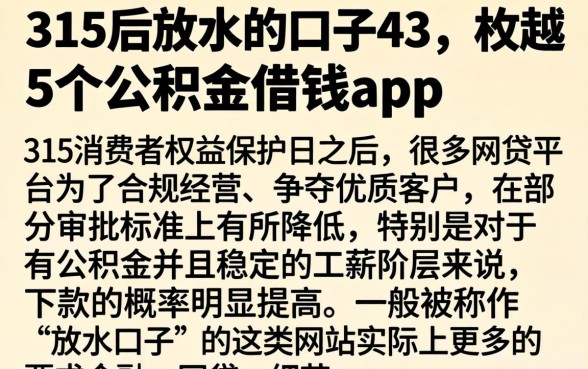 315后放水的口子43，枚举5个公积金借钱app
