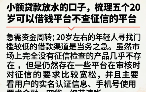小额贷款放水的口子，梳理五个20岁可以借钱平台不查征信的平台