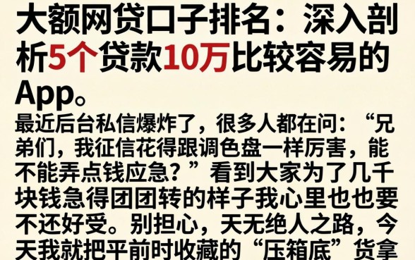 大额网贷口子排名，深入剖析5个贷款10万比较容易的app