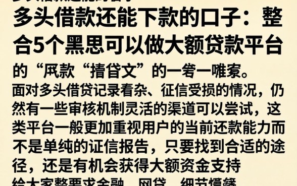 多头借款还能下款的口子,整合5个黑户可以做大额贷款平台