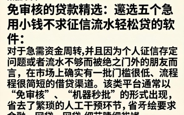 免审核的贷款精选，遴选五个急用小钱不求征信流水轻松贷的软件
