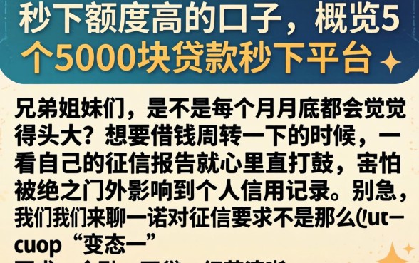 秒下额度高的口子，概览5个5000块贷款秒下平台