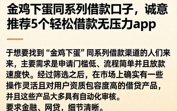 金鸡下蛋同系列借款口子，诚意推荐5个轻松借款无压力app