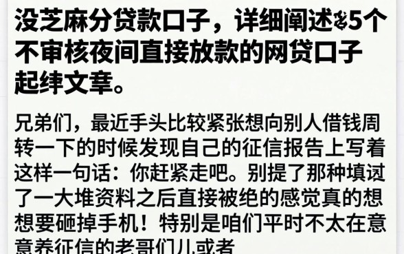 没芝麻分贷款口子，详细阐述5个不审核夜间直接放款的网贷口子