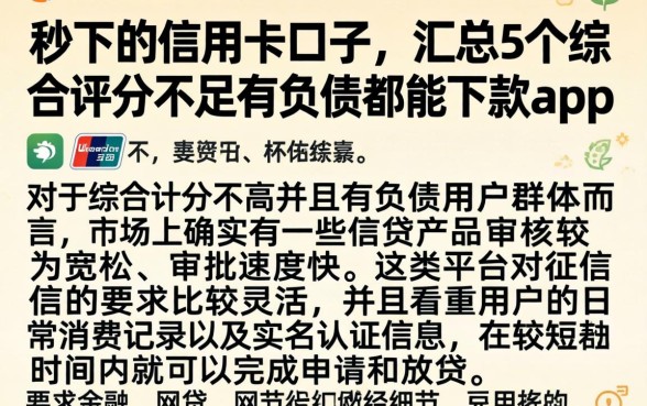 秒下的信用卡口子，汇总5个综合评分不足有负债都能下款app