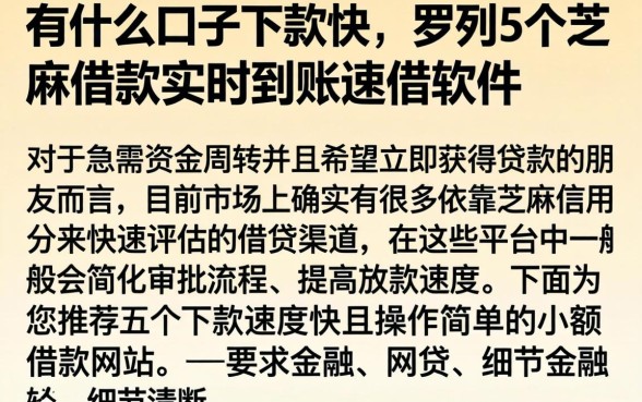 有什么口子下款快，罗列5个芝麻借款实时到账速借软件