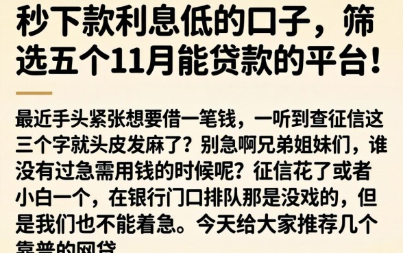 秒下款利息低的口子,筛选五个11月能贷款的平台