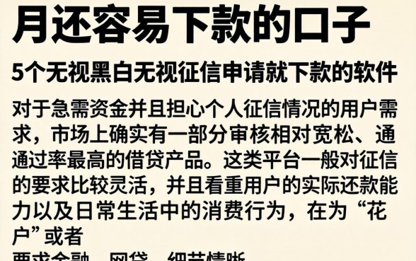 月还容易下款的口子，详细阐述5个无视黑白无视征信申请就下款的软件