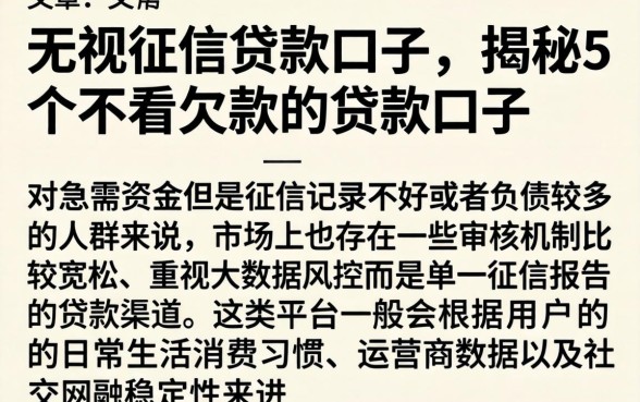 无视征信贷款口子，揭秘5个不看欠款的贷款口子