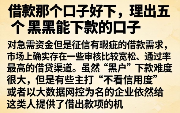 借款那个口子好下，理出五个黑户能下款的口子