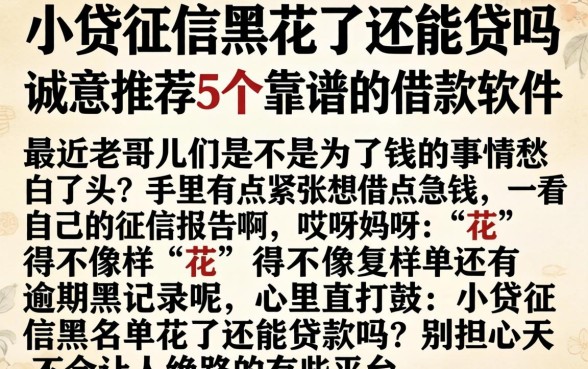 小贷征信黑花了还能贷吗，诚意推荐5个靠谱的借款软件