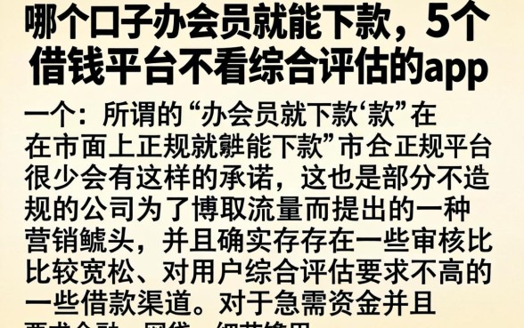 哪个口子办会员就能下款，详细阐述5个借钱平台不看综合评估的app