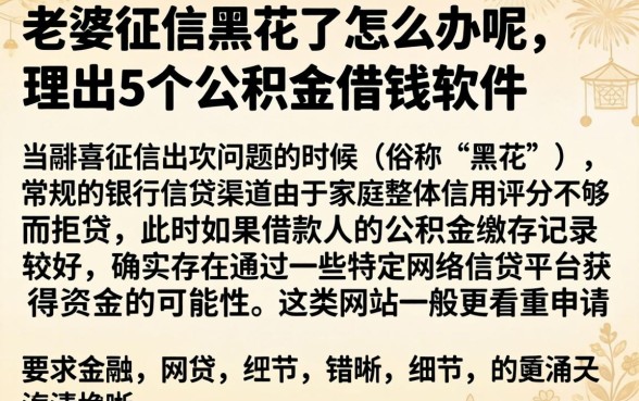 老婆征信黑花了怎么办呢，理出5个公积金借钱软件