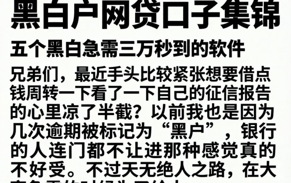 黑白户网贷口子集锦，详尽说明五个黑户急需三万秒到的的软件