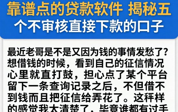 靠谱点的贷款软件，揭秘五个不审核直接下款的口子