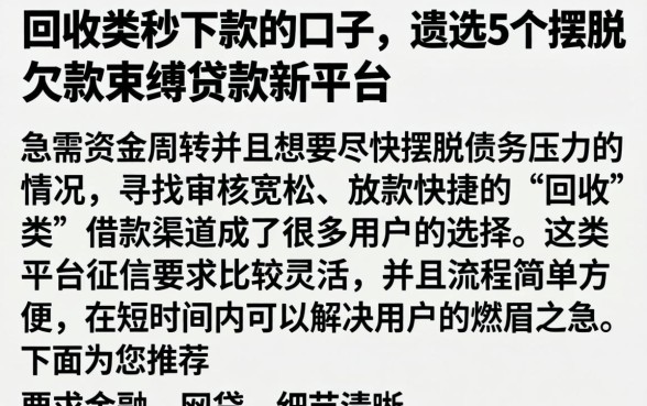 回收类秒下款的口子，遴选5个摆脱欠款束缚贷款新平台