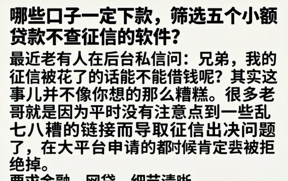 哪些口子一定下款，筛选五个小额贷款不查征信的软件