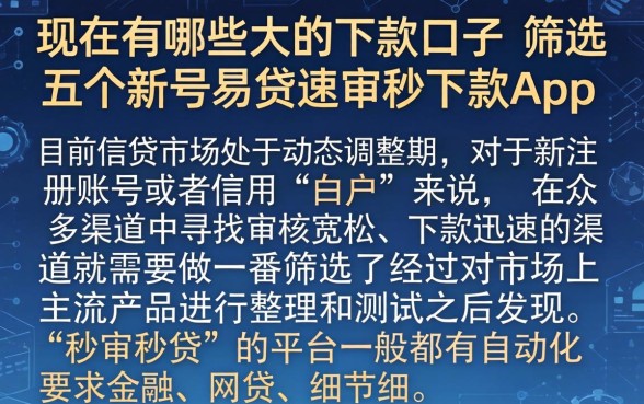 现在有哪些大的下款口子，筛选五个新号易贷速审秒下款app