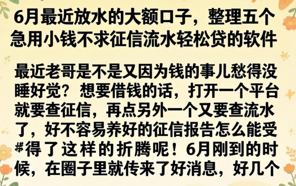 6月最近放水的大额口子，整理五个急用小钱不求征信流水轻松贷的软件